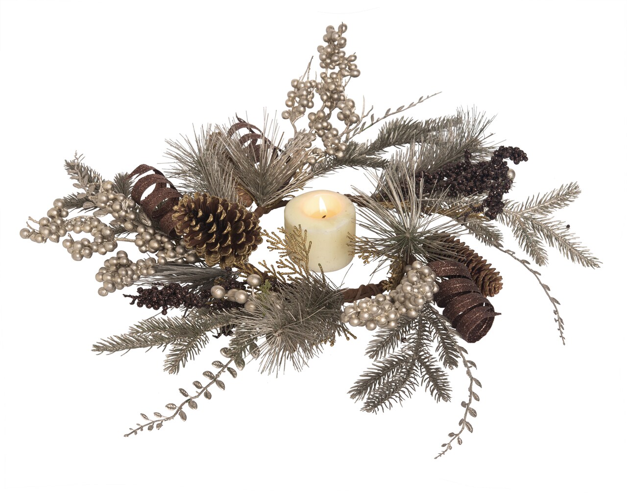 Transpac 18" Green Autumn Pinecone Candle Ring & 6.5" Gold Pinecone Wreath, Artificial Floral, Plastic, Green, Fall Decor